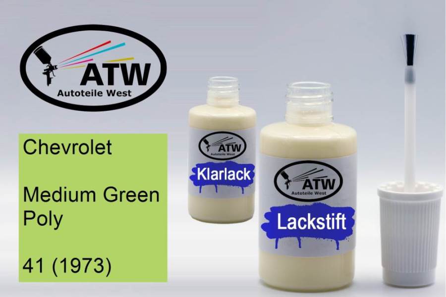 Chevrolet, Medium Green Poly, 41 (1973): 20ml Lackstift + 20ml Klarlack - Set, von ATW Autoteile West.